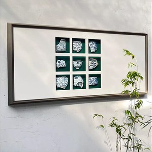 小众艺术挂画新款餐厅高级感w餐桌青花瓷片手工装饰画中式风格茶