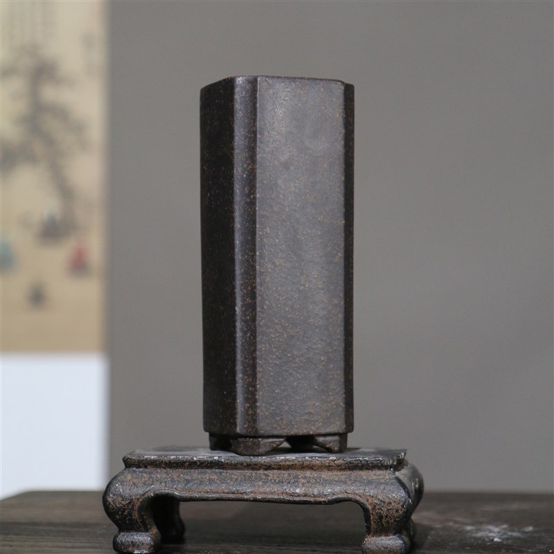 紫砂签筒小e正方盆景盆悬崖盆全手工多肉植物老庄小花盆