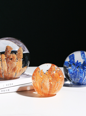 琉璃艺术水晶玻璃球珊瑚摆件现代简约家J居客厅样板间玄关桌面装