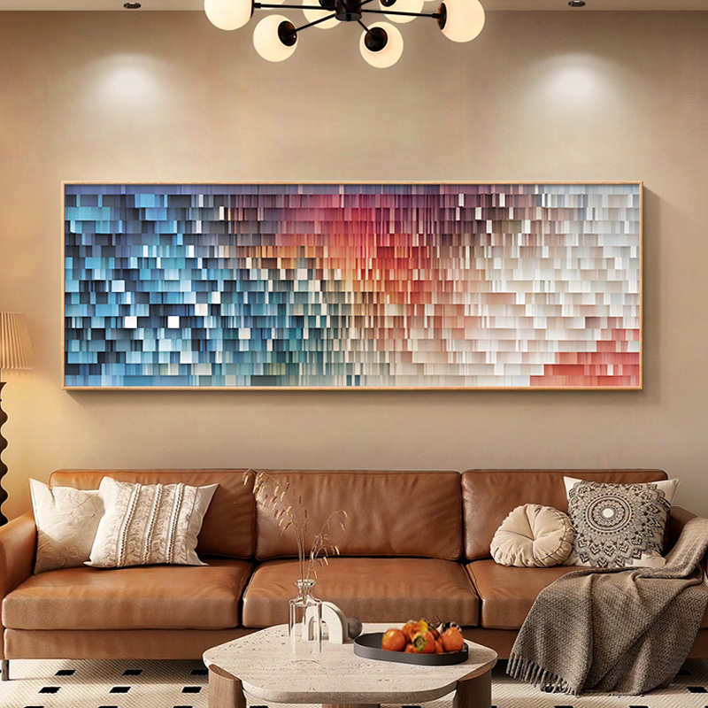 高端立体肌理感客厅装饰画渐变木C块卧室床头挂画个性抽象横版壁图片