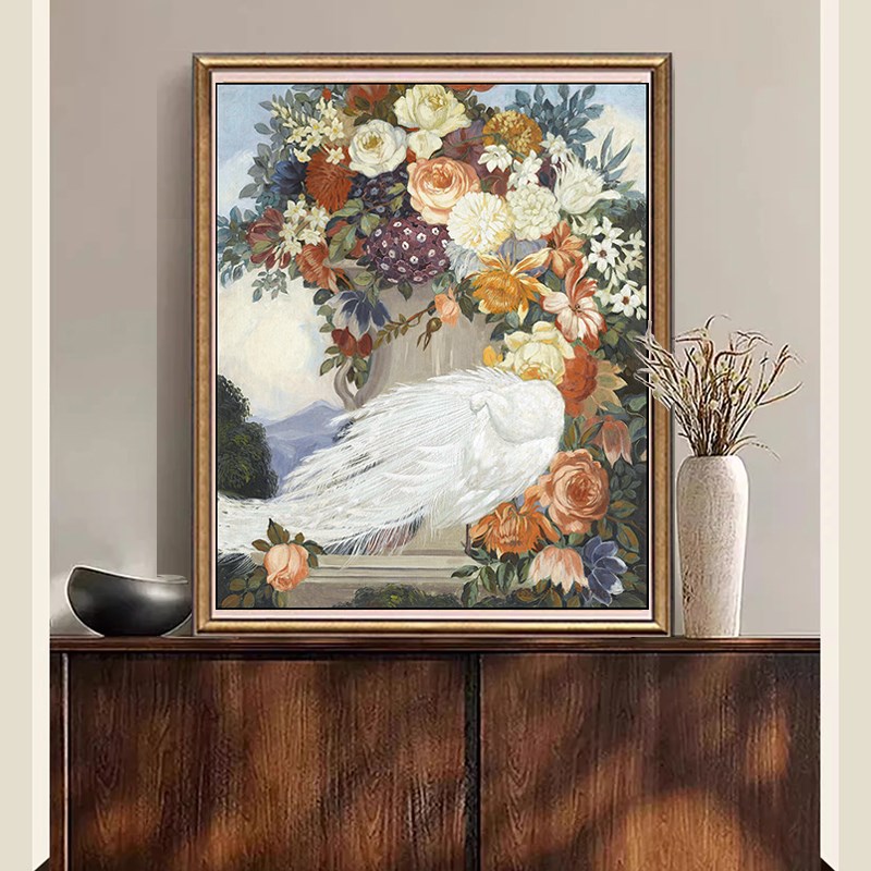 苏绣DIY套件初学 花园中的白孔雀 50*6K0 玄关客厅卧室刺绣装饰画图片