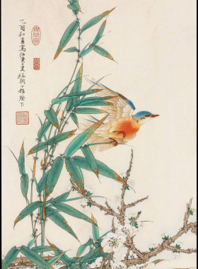 苏绣DIY套件初学 山雀梅花绿竹 大尺寸画心6M0*30 手工刺绣客厅画