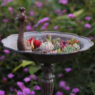 工厂直供美式乡村铸铁孔雀开屏喂鸟器花园摆件别墅庭院花架装饰品