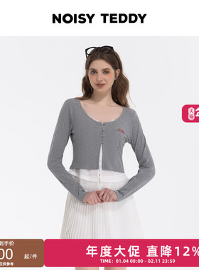 NOISY TEDDY26年春季新款时尚假两件圆领修身拼接女士套头长袖T恤