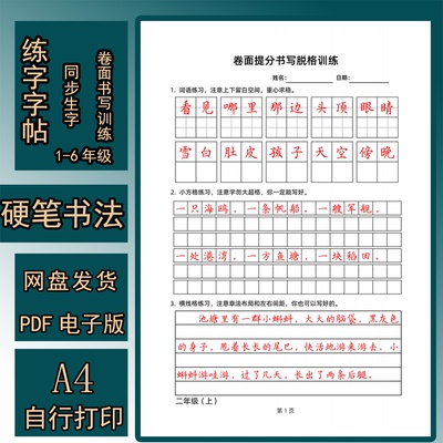 电子版练字帖楷书硬笔123456年级卷面提分训练横线章法脱格