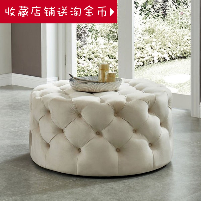 北欧时尚布艺凳子实木圆凳家用y欧式客厅小圆凳服装店沙发凳衣帽