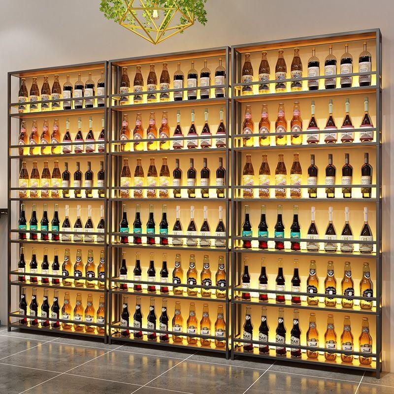 铁艺工业风酒架吧台酒柜酒庄多层置物餐厅葡萄酒架实木发光陈列架