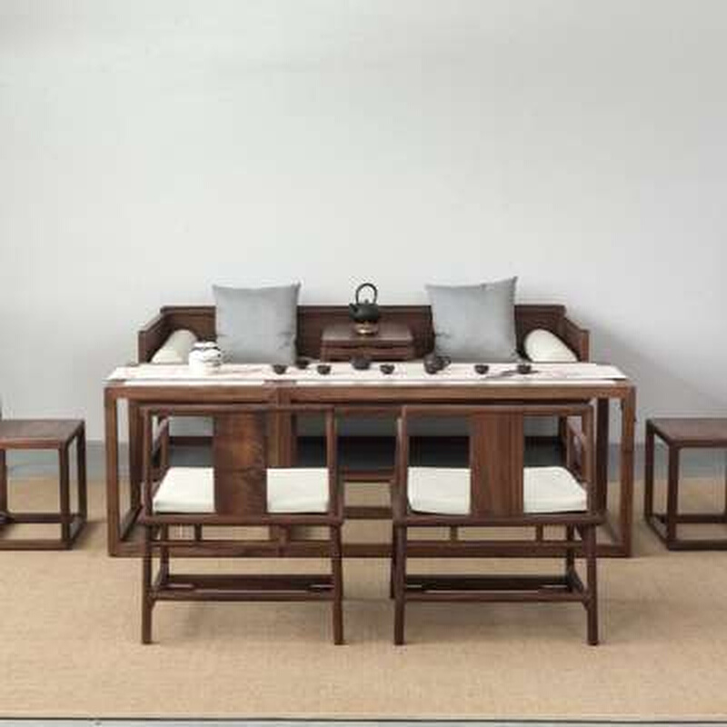 罗汉床茶桌椅组合实木 新中式茶桌 榆木小户型沙发茶几组合禅意
