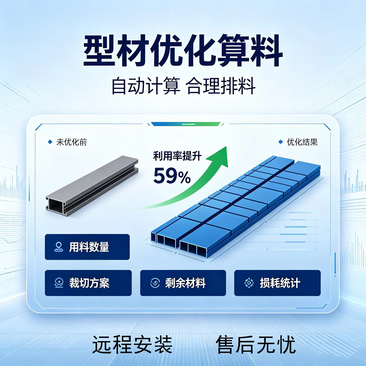 门窗型材割管优化线材切割钢筋材下料自动套料算料排料软件