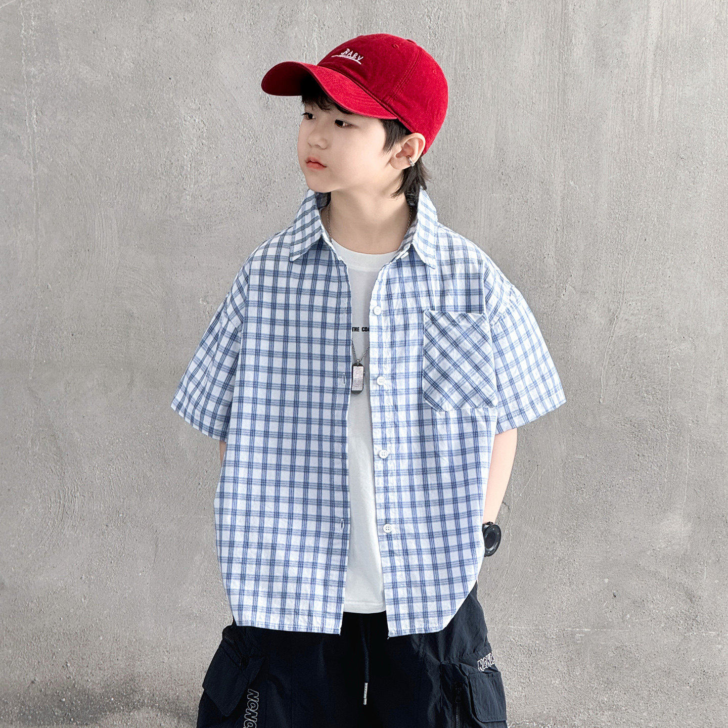 左西风云童装男童夏季短袖衬衫2026新款夏装薄款夏款中大儿童男孩