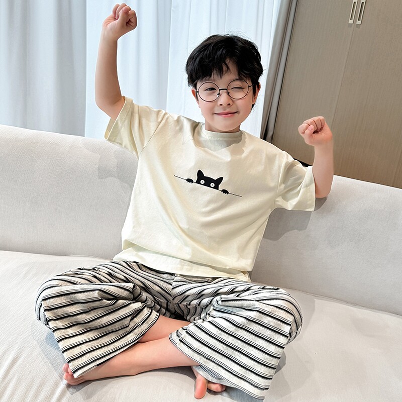 左西官方旗舰店儿童套装男童夏季睡衣家居服套装夏装薄款纯棉夏款