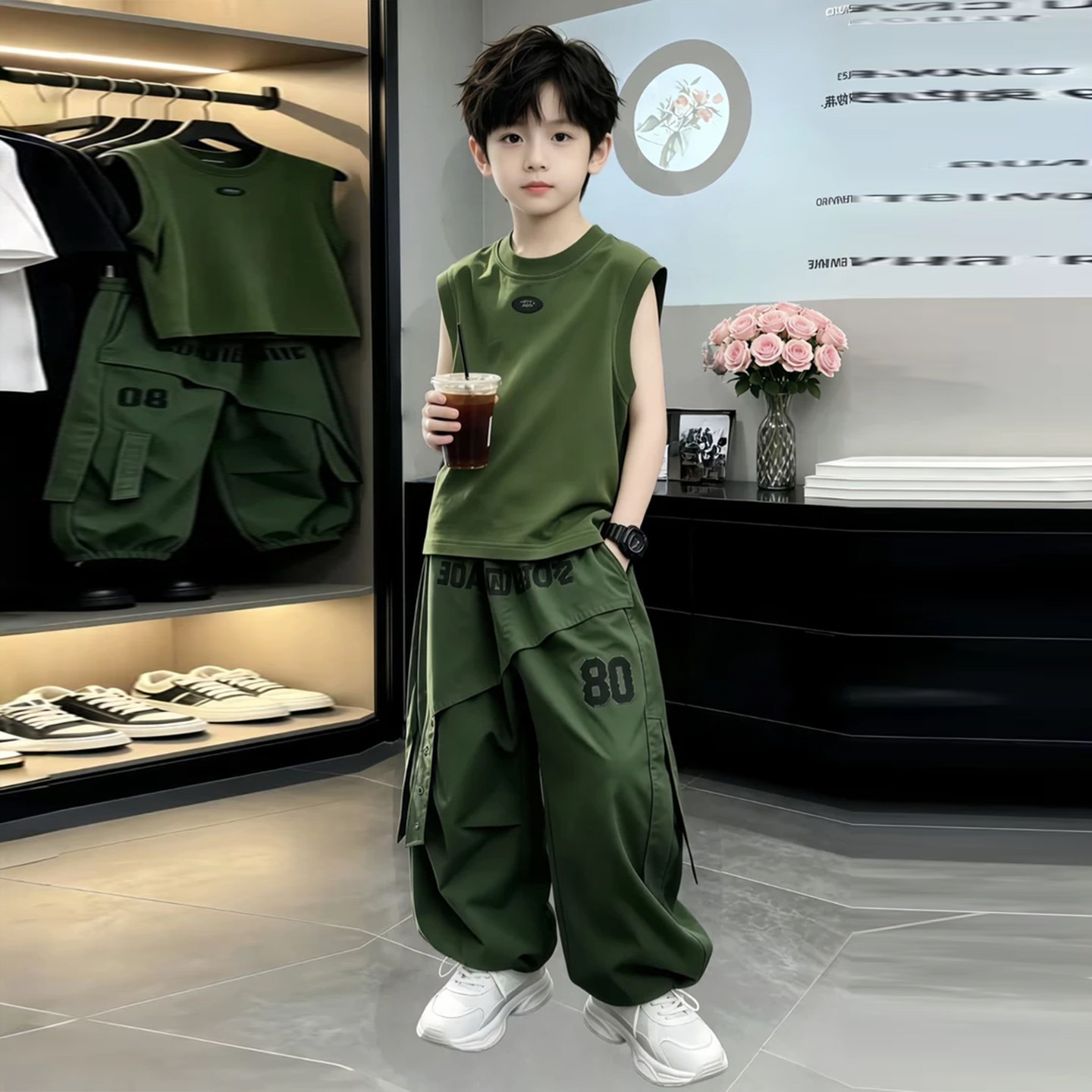 左西官方旗舰店男童夏装套装2026新款夏季无袖背心男孩大童夏款运
