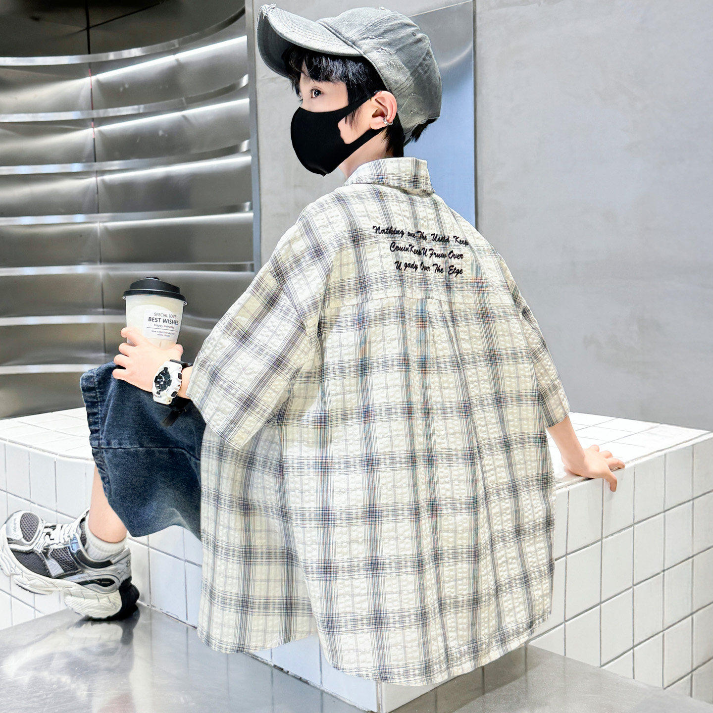 左西风云童装男童夏季短袖衬衫2026新款夏装薄款中大儿童男孩夏款