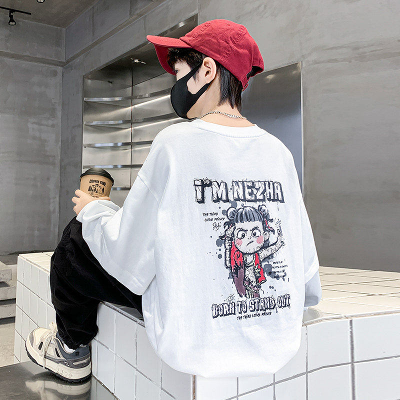 左西风云儿童男童春秋款长袖白色T恤2026新款春装体恤内搭打底衫