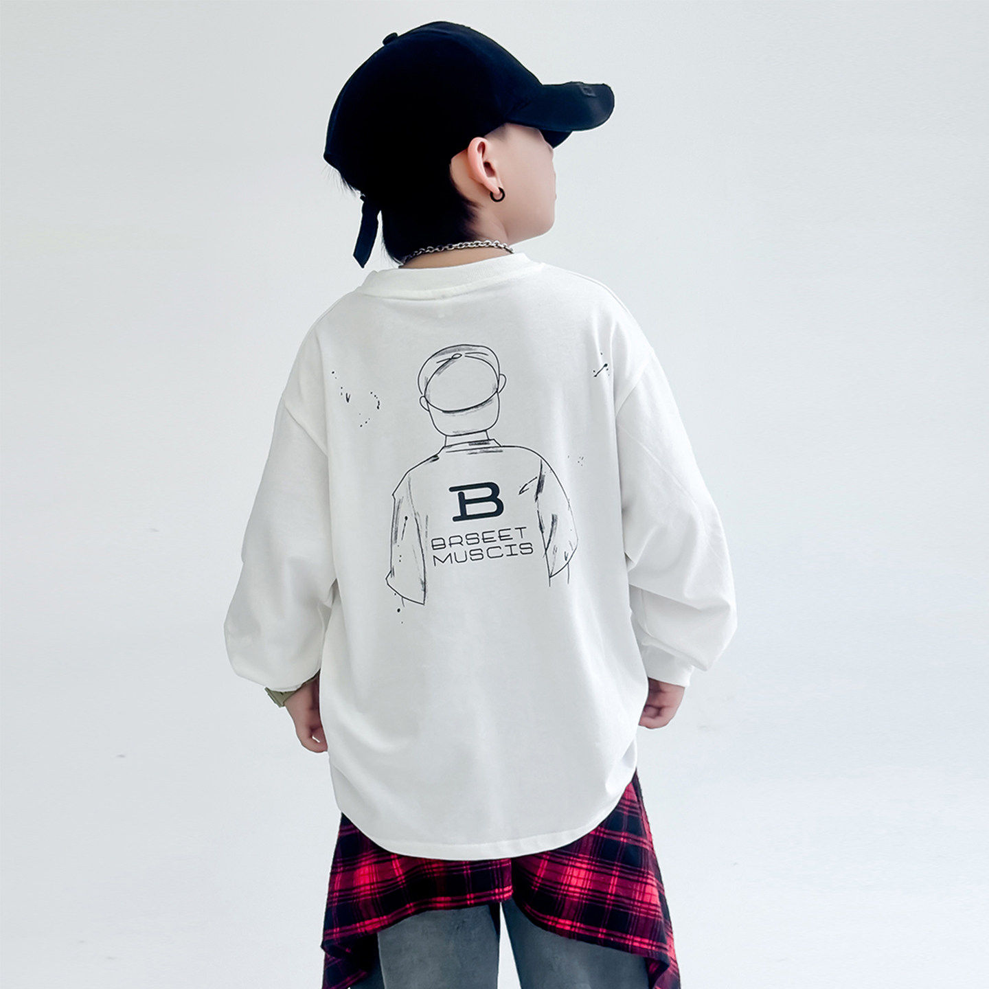 左西风云儿童男童春秋款长袖白色T恤2026新款春装纯棉内搭T恤打底