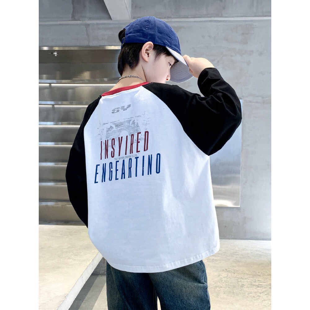 左西风云儿童男童春秋款长袖白色T恤2026新款春装纯棉内搭打底衫