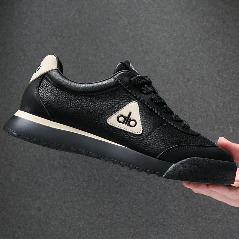 XUXA阿甘鞋男2025新款秋季发泡软底运动板鞋潮百搭真皮德训鞋黑色