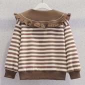 长袖 春装 上衣 中大童时髦学院风娃娃领打底衫 女童条纹卫衣春秋新款