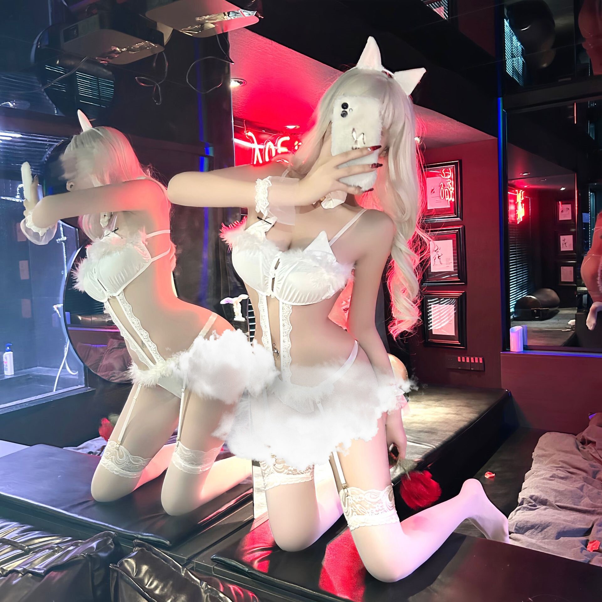 趣味内衣性感猫女郎三点式保密发