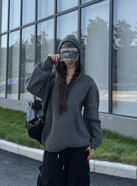 CLOTHESTRADER简约连帽半拉链针织衫男女宽松高级感毛衣套头上衣