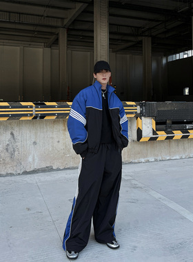 CLOTHESTRADER拼色加厚运动风夹棉外套男冬宽松廓形长袖时尚套装