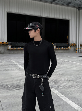 CLOTHESTRADER德绒磨毛保暖半高领纯色打底衫男新款秋冬季长袖t恤