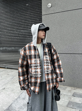 CLOTHESTRADER美式街头格子连帽棉衣男女宽松时髦双面穿保暖棉服
