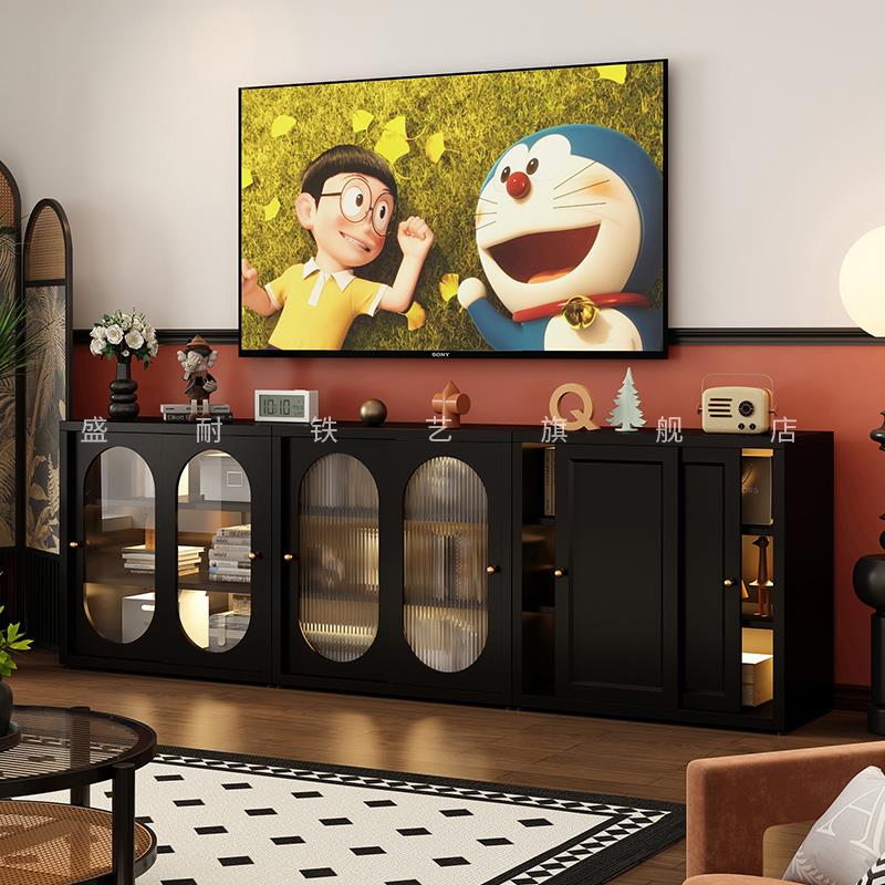 复古风黑色钢制矮书柜置物柜模块组合柜落地电视柜边柜储物收纳柜