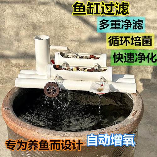 陶罐流水摆件循环水石槽瀑布造景养鱼缸鱼盆自动增氧系统免换水泵