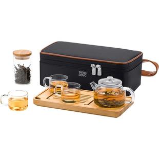 便携式 尚明玻璃旅行茶具套装 一壶二杯四杯带茶盘随身车载户外泡茶