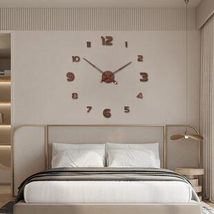 胡桃木数字时钟表覆古简约客厅挂钟中式木纹墙贴壁钟 diy静音钟表