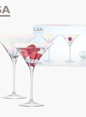 英国LSA彩虹高脚鸡尾酒杯一对礼盒 水晶玻璃马提尼杯子套装礼物