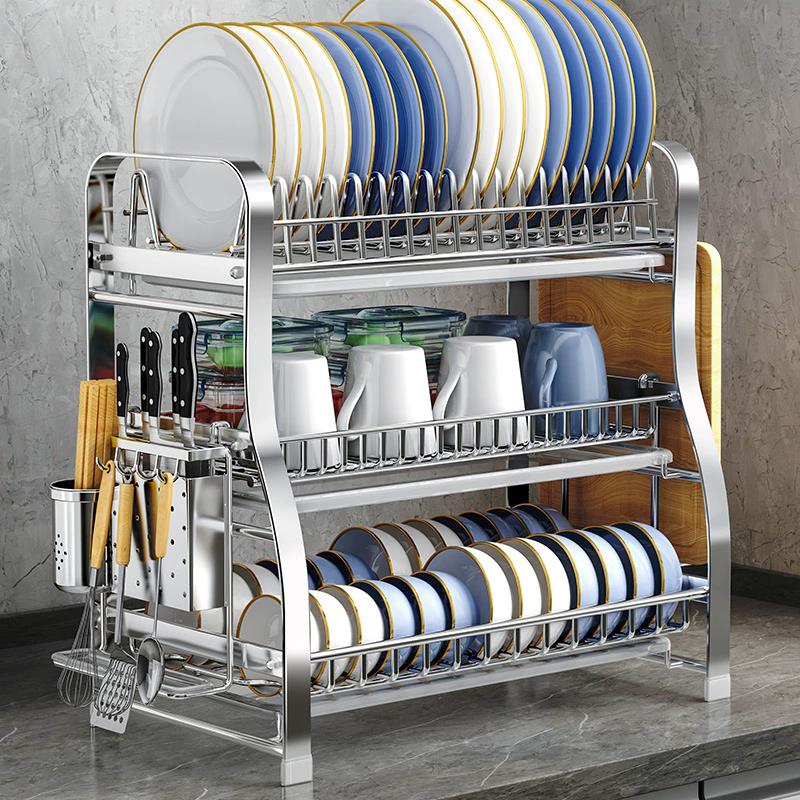 檀朝304不锈钢碗碟收纳层架厨房碗架沥水多功能置物架2层晾放碗碟