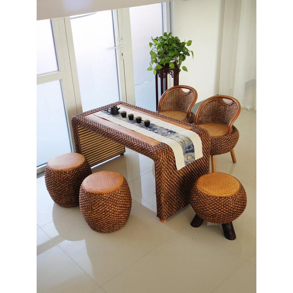 藤编阳台桌椅长方形复古榻榻米茶几小桌子实木客厅休闲茶桌简约型