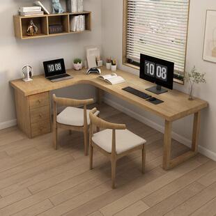 家用实木转角书桌一体电脑桌卧室儿童写字桌收纳书柜置物架学生