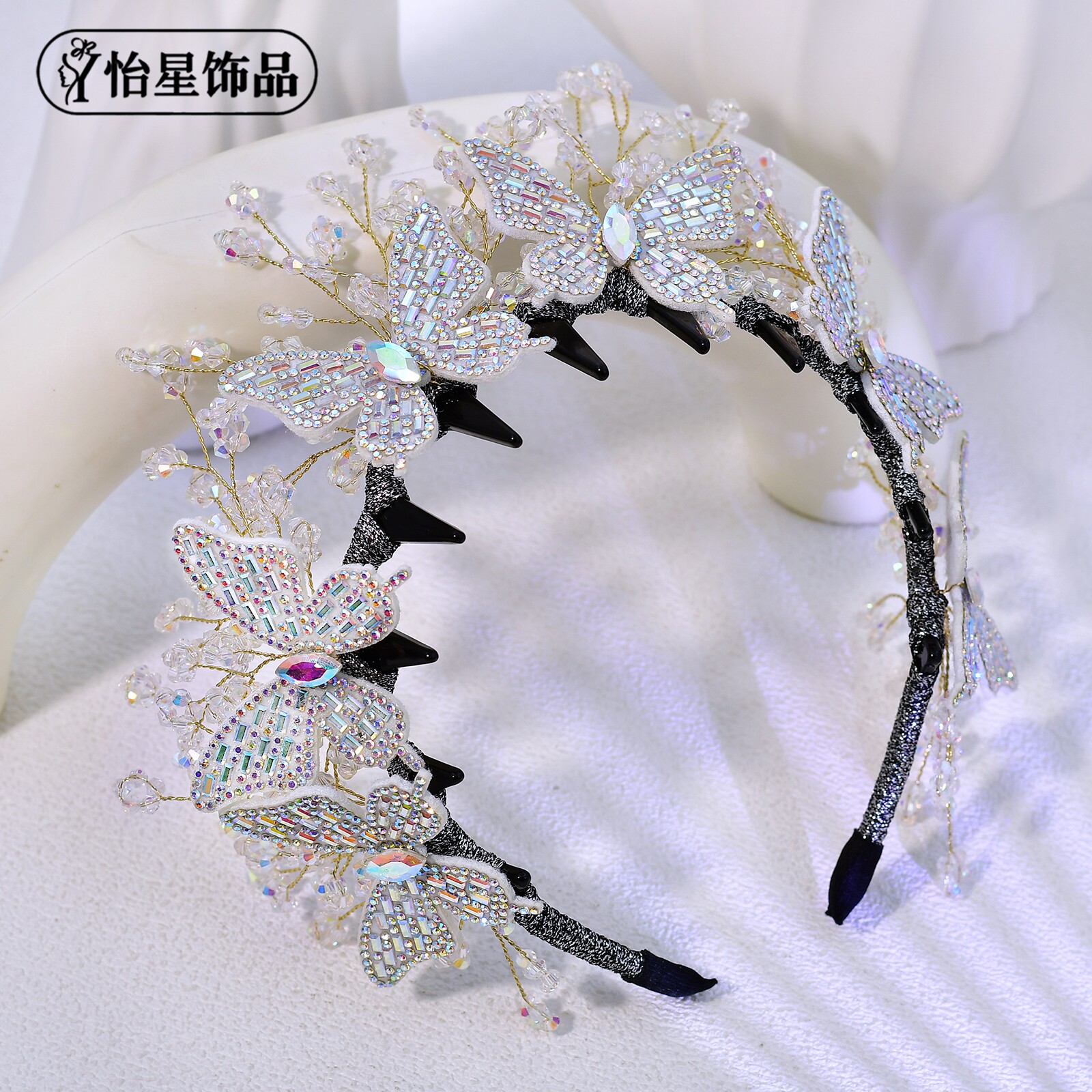 怡星重工幻彩水钻蝴蝶带齿防滑发箍女防滑不掉压发高档头箍A438