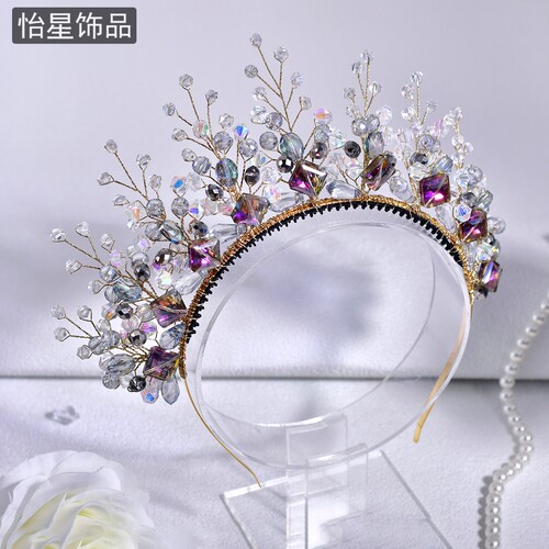 怡星高级感皇冠超仙水晶头冠新娘发箍轻奢精致高端婚纱头饰A314