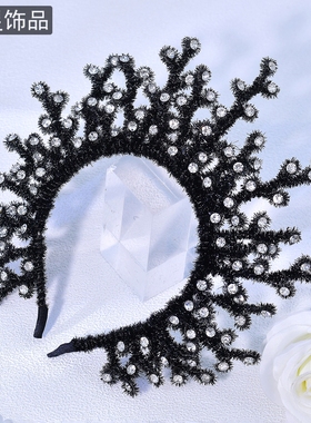 怡星欧美新款新娘头饰黑色水钻皇冠发箍女高级感头箍发卡发饰A387