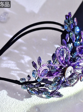 怡星 原创夏季新品头饰重工韩版水晶花朵发箍气质紫色发卡女A131