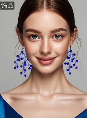 怡星轻奢小众高级感ins蓝色水钻耳坠超闪镶钻耳环耳钉设计感B30