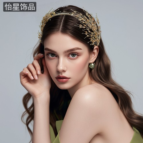 怡星夏季新款发饰精致水钻水晶头箍金色主题生日拍照头饰头箍A317