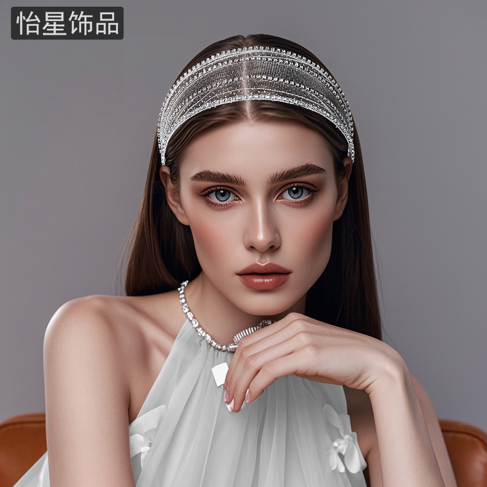 怡星法式女发饰宽边镶钻三排水钻