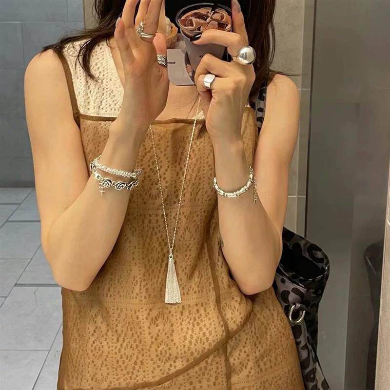 超细闪韩国ins博主同款银色流苏长款项链小众设计高级感毛衣链