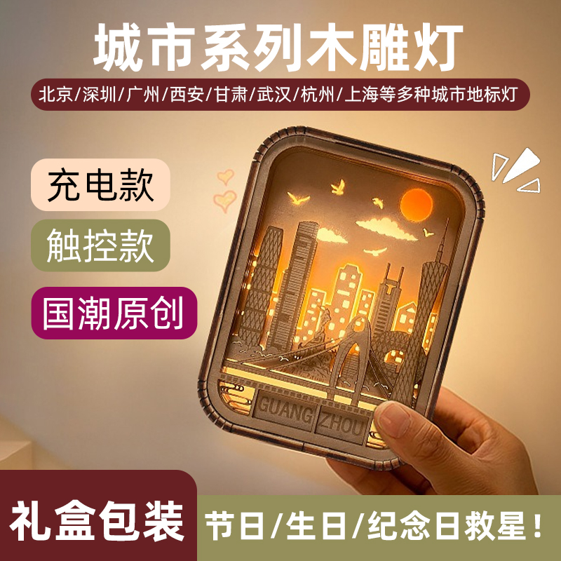 立体文创木雕灯建筑定制小夜灯