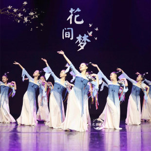花间梦舞蹈服古典舞演出服女儿童飘逸群舞团扇舞蹈道具中国舞服装