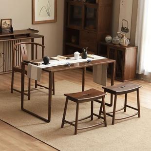 黑胡桃木新中式 家用小茶桌小户型实木茶台 阳台茶桌椅组合2024新款