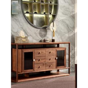 苏木轩新中式实木餐边柜现代简约储藏收纳柜黑胡桃木装饰柜矮柜子