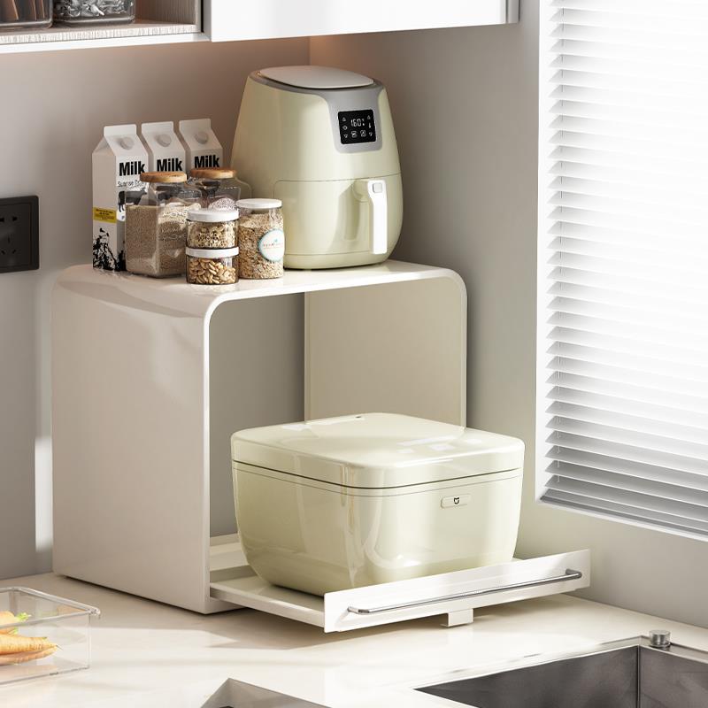 厨房电饭煲置物架台面可抽拉式空气炸锅分层多功能微波炉收纳架子