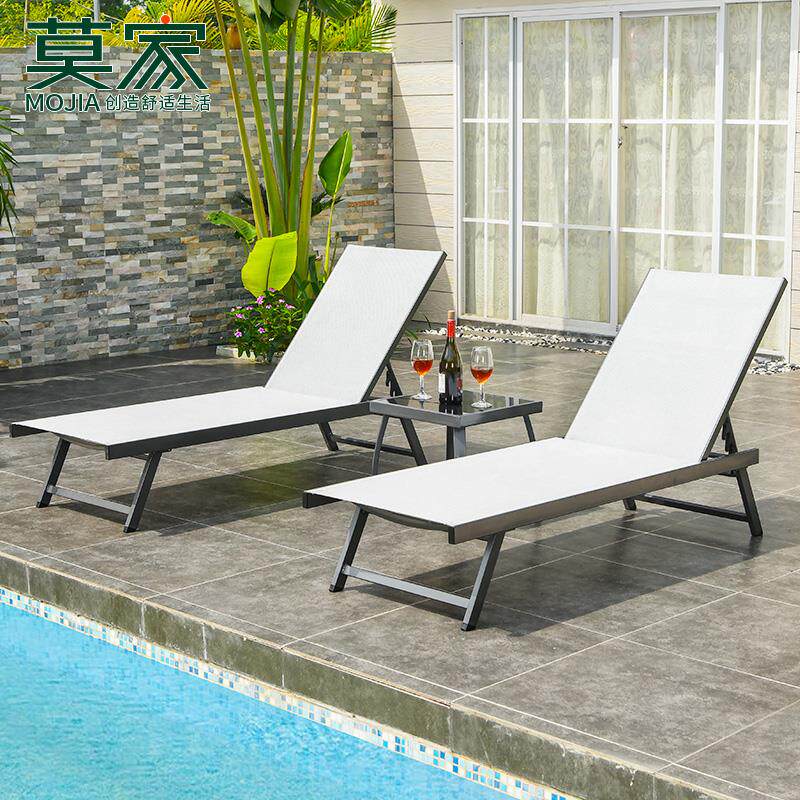 莫家户外特斯林躺椅庭院室外游泳池沙滩椅子露天休闲折叠躺床躺椅