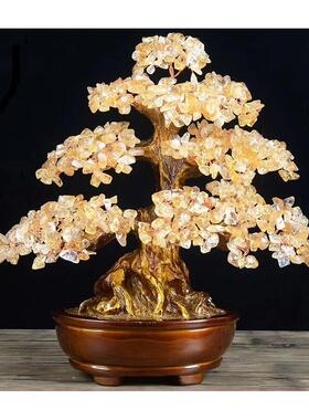 天然黄水晶摇钱树财富装饰品家居客厅入口乔迁礼品店开幕礼物